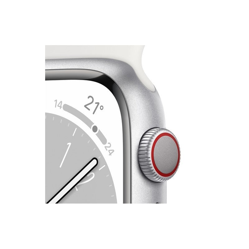 Apple Watch Series 8 GPS + Cellular 41mm - Cassa in alluminio argento con cinturino Sport bianco