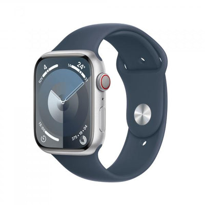 APPLE WATCH SERIES9 GPS + CELLULAR 45MM SILVER ALUMINIUM CASE WITH STORM BLUE SPORT BAND - M/L