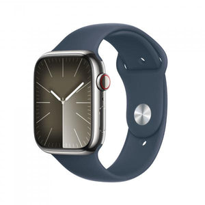 APPLE WATCH SERIES9 GPS + CELLULAR 45MM SILVER STAINLESS STEEL CASE WITH STORM BLUE SPORT BAND - M/L