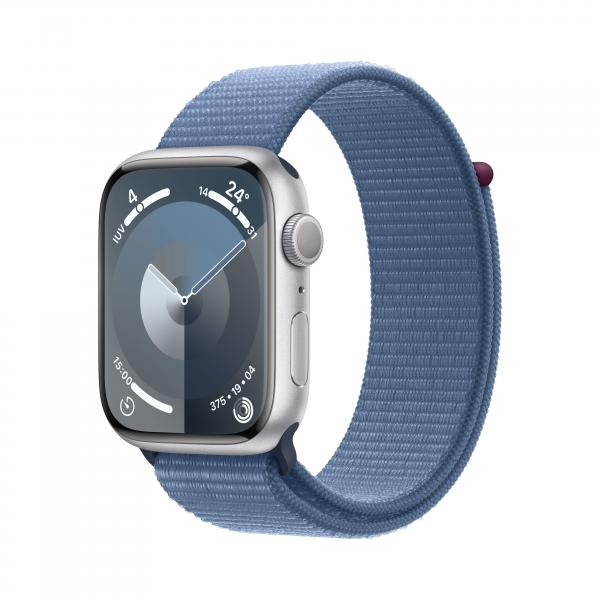 APPLE WATCH SERIES 9 GPS 45MM SILVER ALUMINIUM CASE WITH WINTER BLUE SPORT LOOP