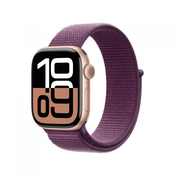 Apple Watch Series 10 GPS 42mm Rose Gold Aluminium Case with Plum Sport Loop